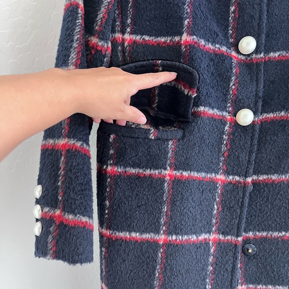 BCBGeneration Navy Plaid Velvet Trim Warm Winter Coat size Small - Picture 6 of 12